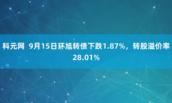 科元网  9月15日环旭转债下跌1.87%，转股溢价率28.01%